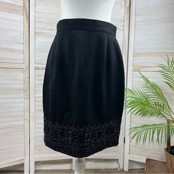 ERAZ Dresses & Skirts - Vintage ERAZ Embellished Beaded Black Wool Skirt 10